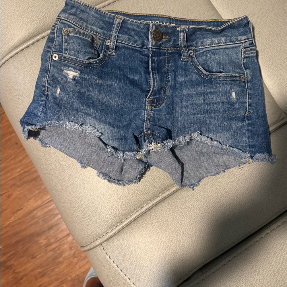 American Eagle Outfitters Blue Jean Shorts Distressed Frayed Hem